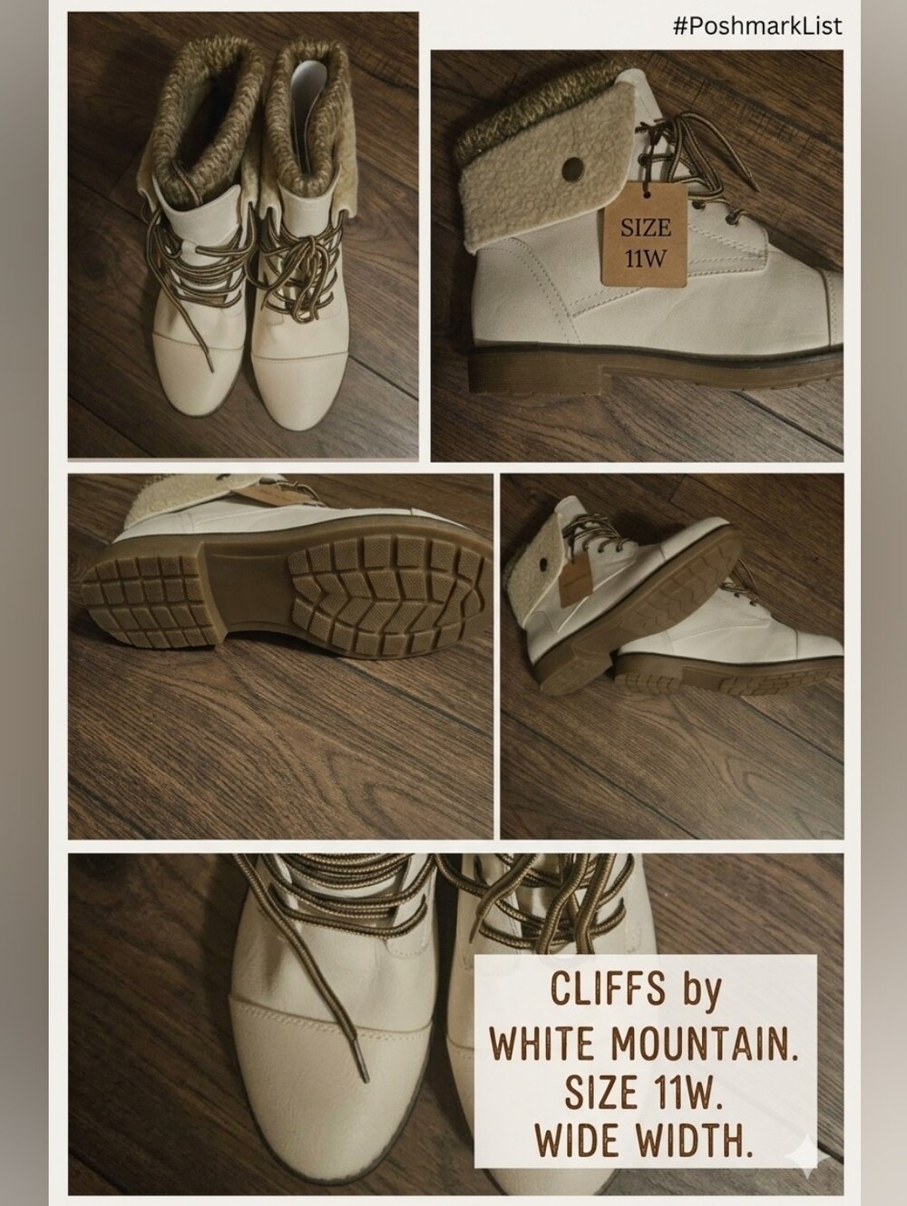 Cliffs by White Mountain Women’s Cream Lace-Up Ankle Boots NWOB Size 11W